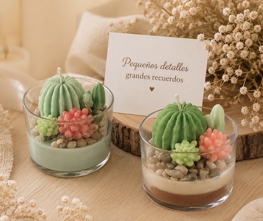 Vela de cactus personalizada para boda