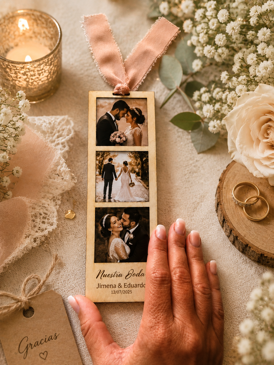 Marco porta fotos de boda personalizado
